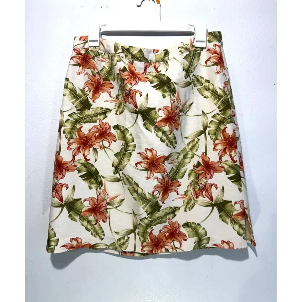 Bermuda Bay 100% silk skirt tropical floral spring and summer resort women M
